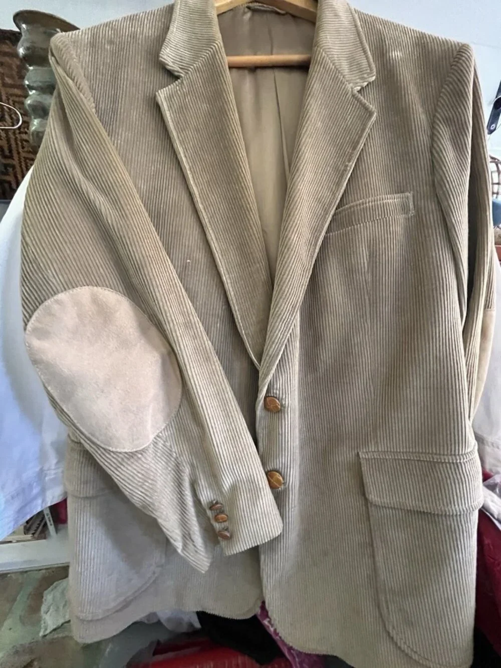 Vintage Egon Von Furstenberg Corduroy Blazer Fall Tan Suede Elbow Patches 46 R